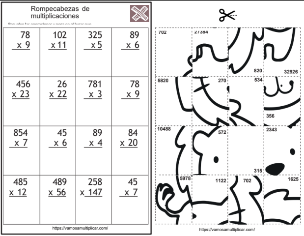 rompecabezas de multiplicaciones

